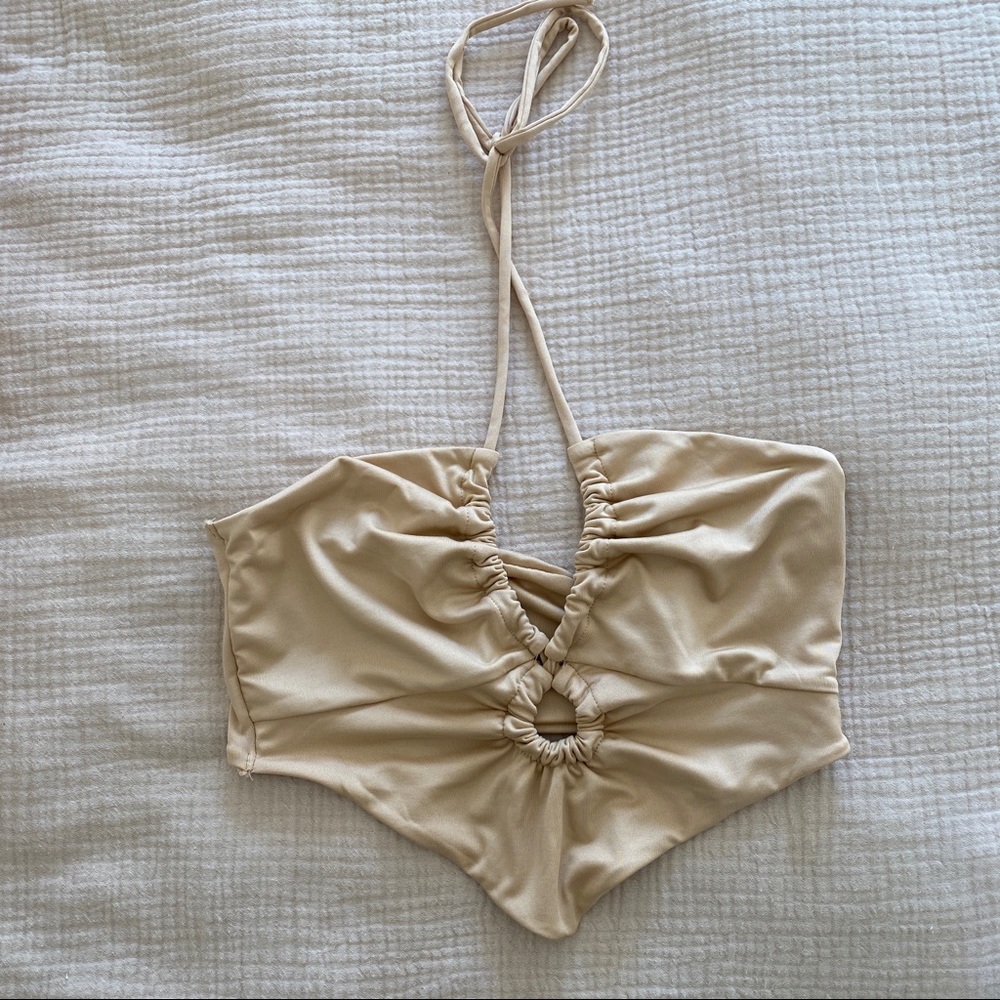 Tan Halter Cut Out Crop Top